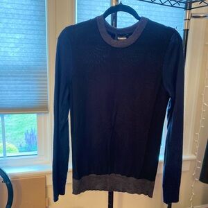 Express Blue & Black Crew Neck Merino Wool Sweater